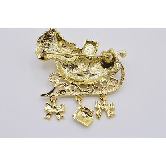 Danecraft Vintage Christmas Pin Brooch Brushed Gold Santa Sleigh Signed Bin1 - Picture 10 of 12